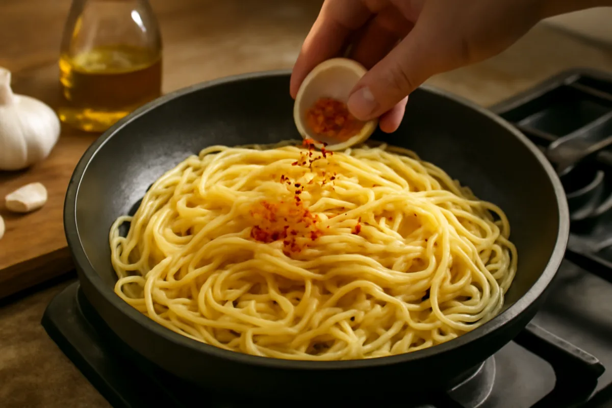 Spaghetti aglio olio e peperoncino senza bruciature: il momento in cui unire il peperoncino